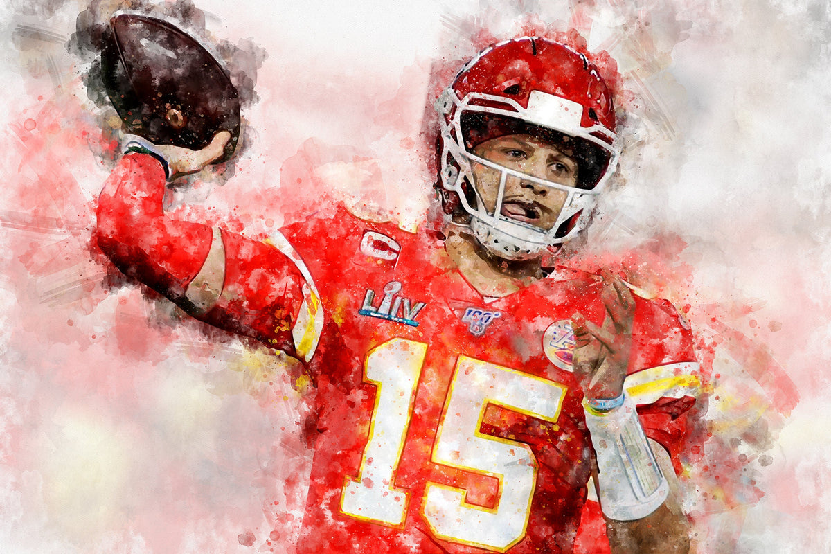 Patrick Mahomes KANSAS CITY CHIEFS WATER COLOR PIXEL ART 10 Canvas