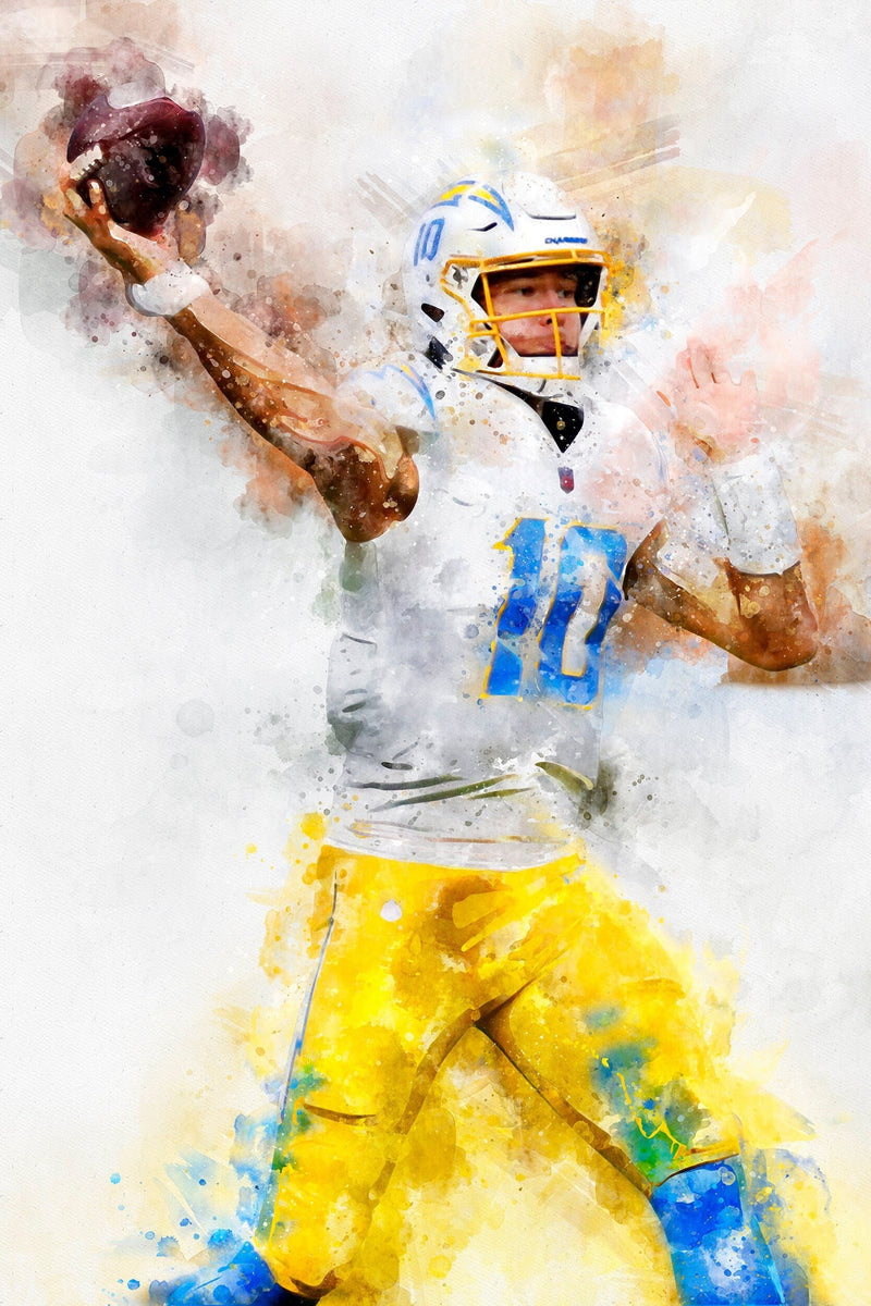 Justin Herbert watercolor, Los Angeles Chargers wall art, Los