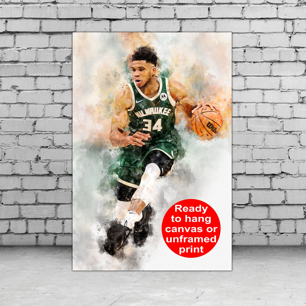 Giannis Antetokounmpo watercolor, Milwaukee Bucks wall art, Bucks NBA