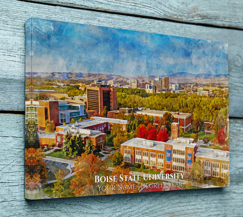 Boise State University watercolor canvas fine art prints Graduation gift, Boise State University , College wall art,