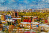 Boise State University watercolor canvas fine art prints Graduation gift, Boise State University , College wall art,