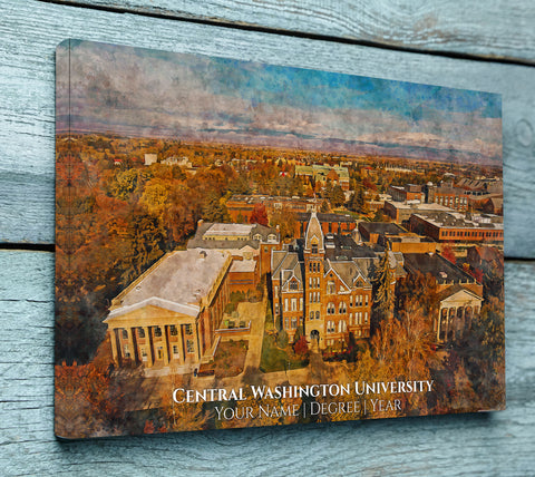 Central Washington University watercolor canvas fine art prints. Graduation gift, Central Washington University , College wall art,