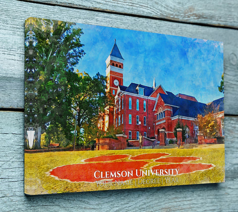 Clemson University watercolor fine art canvas prints, Graduation gift, Clemson University , College wall art,