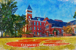Clemson University watercolor fine art canvas prints, Graduation gift, Clemson University , College wall art,