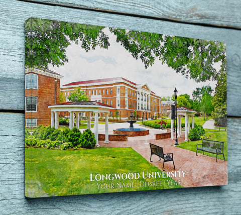 Longwood University watercolor. Graduation gift,  Longwood University Print, College wall art,  College WC