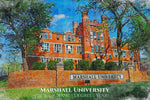 Marshall University watercolor. Graduation gift, Marshall University , College wall art,  College WC