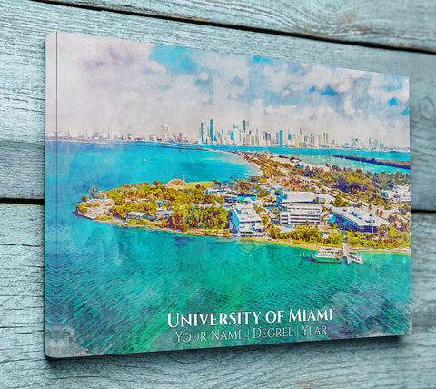 University of Miami watercolor, Graduation gift, University of Miami , College wall art,  College WC