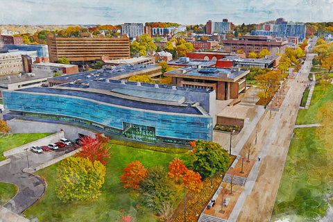 Canvas-Print of Syracuse Newhouse School, Watercolor Digital Sketch Print Canvas Print, Syracuse New York, Syracuse University