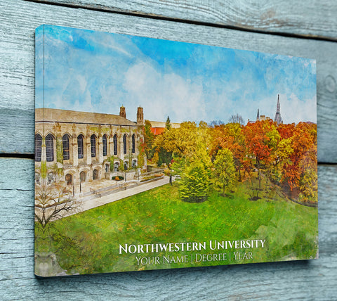 Northwestern University watercolor. Graduation gift, Northwestern University , College wall art,  College WC