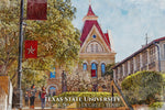 Texas State University watercolor. Graduation gift, Texas State University , College wall art,  College WC