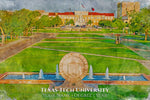 Texas Tech University watercolor. Graduation gift, Texas Tech University , College wall art,  College WC