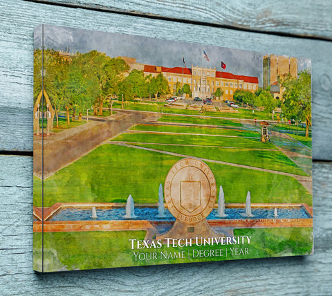 Texas Tech University watercolor. Graduation gift, Texas Tech University , College wall art,  College WC