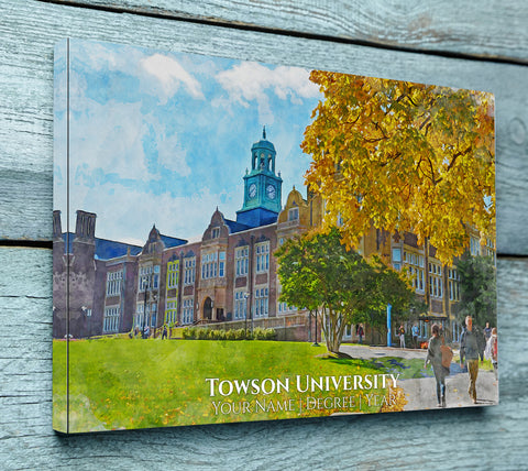 Towson University watercolor. Graduation gift, Towson University , College wall art,  College WC