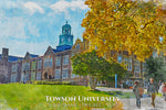 Towson University watercolor. Graduation gift, Towson University , College wall art,  College WC