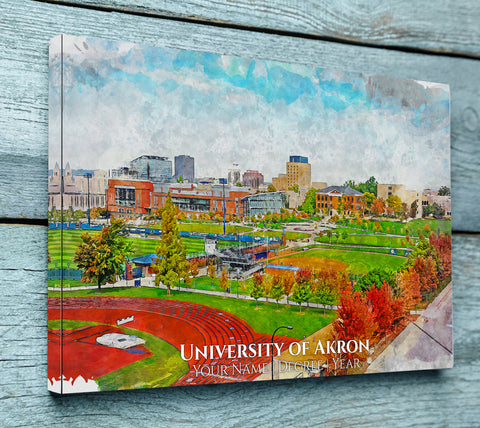 University of Akron watercolor. Graduation gift, University of Akron, College wall art,  College WC