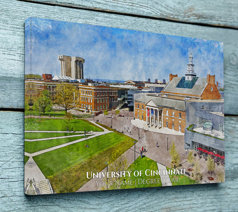 University of Cincinnati watercolor. Graduation gift, University of Cincinnati, College wall art,  College WC