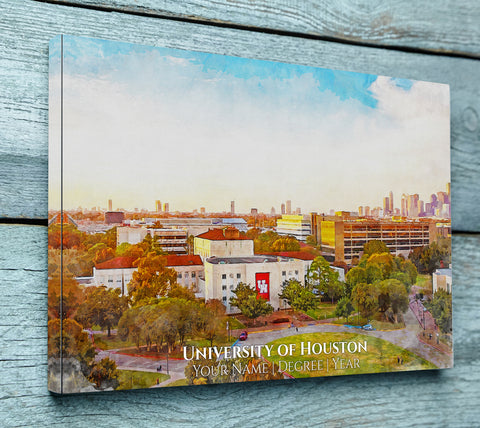 University of Houston watercolor. Graduation gift, University of Houston , College wall art,  College WC
