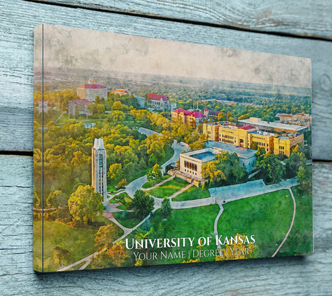 University of Kansas watercolor. Graduation gift, University of Kansas, College wall art,  College WC