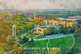 University of Kansas watercolor. Graduation gift, University of Kansas, College wall art,  College WC