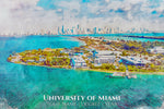 University of Miami watercolor, Graduation gift, University of Miami , College wall art,  College WC