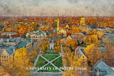 University of Notre Dame watercolor. Graduation gift, University of Notre Dame, College wall art,  College WC