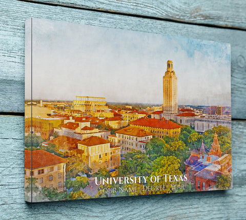 The University of Texas watercolor. Graduation gift, The University of Texas , College wall art,  College WC