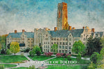 University of Toledo watercolor. Graduation gift, University of Toledo , College wall art,  College WC