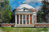 University of Virginia watercolor. Graduation gift, University of Virginia Print, College wall art,  College WC