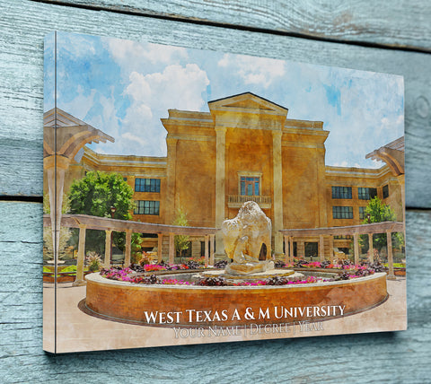 West Texas A&M University watercolor. Graduation gift, West Texas AM University , College wall art,  College WC