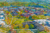 Wright State University watercolor. Graduation gift, Wright State University , College wall art,  College WC