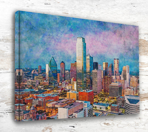 Dallas Texas canvas watercolor, Dallas Texas Wall Art, Dallas Texas Print, Canvas wall art, Dallas Texas Watercolor wall art, BIG D wall art