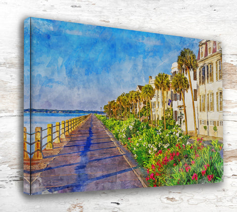 The Battery in Charleston South Carolina canvas watercolor, Charleston SC Wall Art, Charleston Print ,Charleston Harbor Watercolor wall art