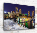 Boston Harbor travel art canvas print, Boston canvas, Boston Print, Boston wall art, Boston Harbor at night