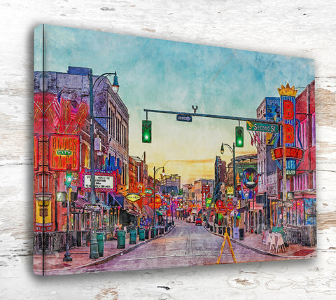 Beale Street in Memphis Tennessee  watercolor, Beale Street Memphis Tennessee premium print Beale Street watercolor canvas wall art