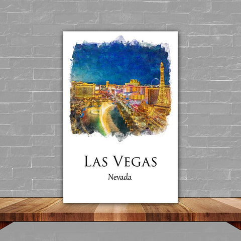 Las Vegas watercolor travel art ,Las Vegas Bright Light Watercolor Canvas Print - Vibrant, Sparkling Lights, Las Vegas Watercolor canvas