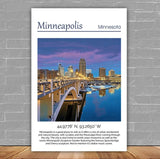 Minneapolis Skyline Canvas travel art print.Minneapolis. Printed Canvas, Minneapolis wall art, Minneapolis skyline canvas print