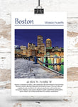 Boston Harbor travel art canvas print, Boston canvas, Boston Print, Boston wall art, Boston Harbor at night