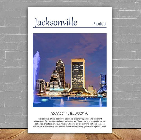 Jacksonville Canvas, Jacksonville Print, Jacksonville wall art, Jacksonville travel art print, Jacksonville Florida, Jacksonville poster