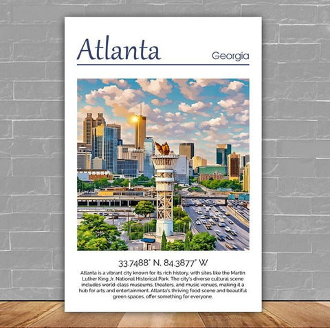 Vibrant Atlanta Skyline Watercolor Canvas - Atlanta travel art, Atlanta wall art, Atlanta canvas print, Atlanta Georgia