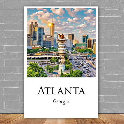 Vibrant Atlanta Skyline Watercolor Canvas - Atlanta travel art, Atlanta wall art, Atlanta canvas print, Atlanta Georgia