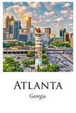 Vibrant Atlanta Skyline Watercolor Canvas - Atlanta travel art, Atlanta wall art, Atlanta canvas print, Atlanta Georgia