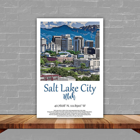 Salt Lake City Travel art, Salt Lake City Skyline Print or Canvas, Salt Lake City wall art, Salt Lake City Travel Poster, Utah Print