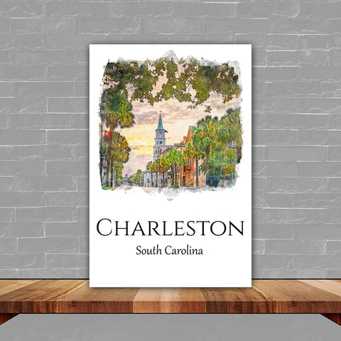 Charleston travel art Charleston South Carolina Cityscape Canvas Print for Home Decor, Beautiful Charleston canvas , Charleston watercolor