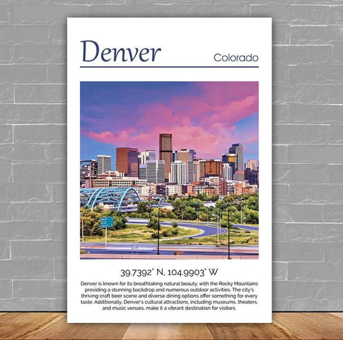 Denver travel art canvas. Denver wall art, Denver print, Denver Canvas, Denver decor. Denver Colorado