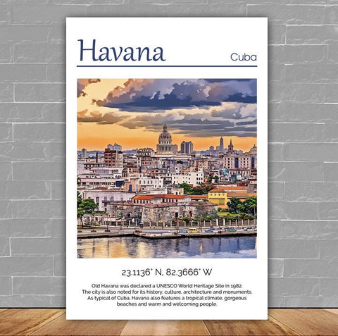 Havana Canvas, Havana  Print,  Havana wall art, Havana travel art print, Havana Cuba, Havana  poster