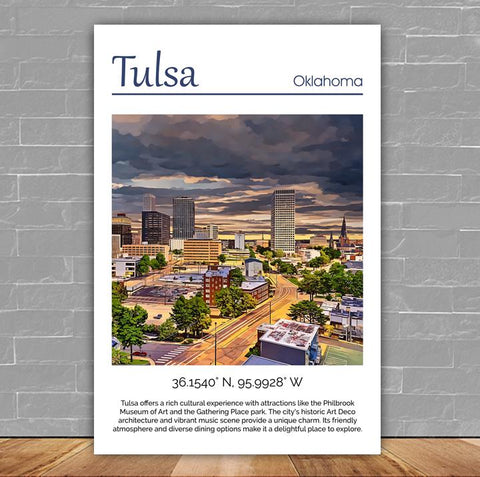 Tulsa travel art canvas print, Tulsa wall art, Tulsa canvas art,   Tulsa watercolor canvas wall art, Tulsa Arizona print