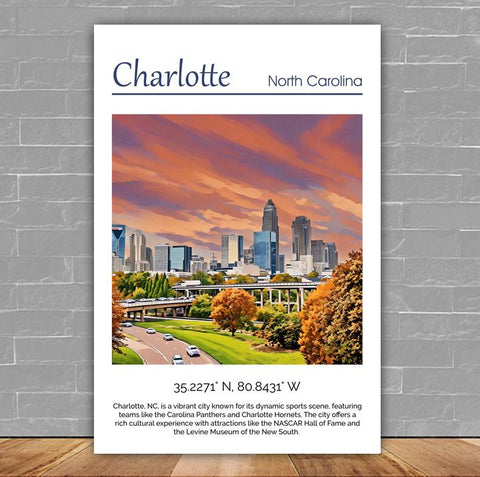 Charlotte Canvas, Charlotte Print,  Charlotte wall art, Charlotte travel art print,  Charlotte Iowa, Charlotte poster, Charlotte