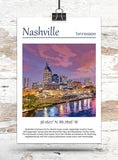 Nashville travel art canvas, Nashville skyline print, Nashville print, Nashville wall art, Nashville Tennessee, Nashville Canvas