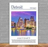 Detroit travel art canvas, Detroit print, Detroit wall art, Detroit Michigan, Detroit canvas print