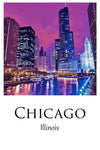 Chicago Illinois  travel watercolor, Chicago Illinois wall art, Chicago print canvas wall art,  Chicago travel poster art